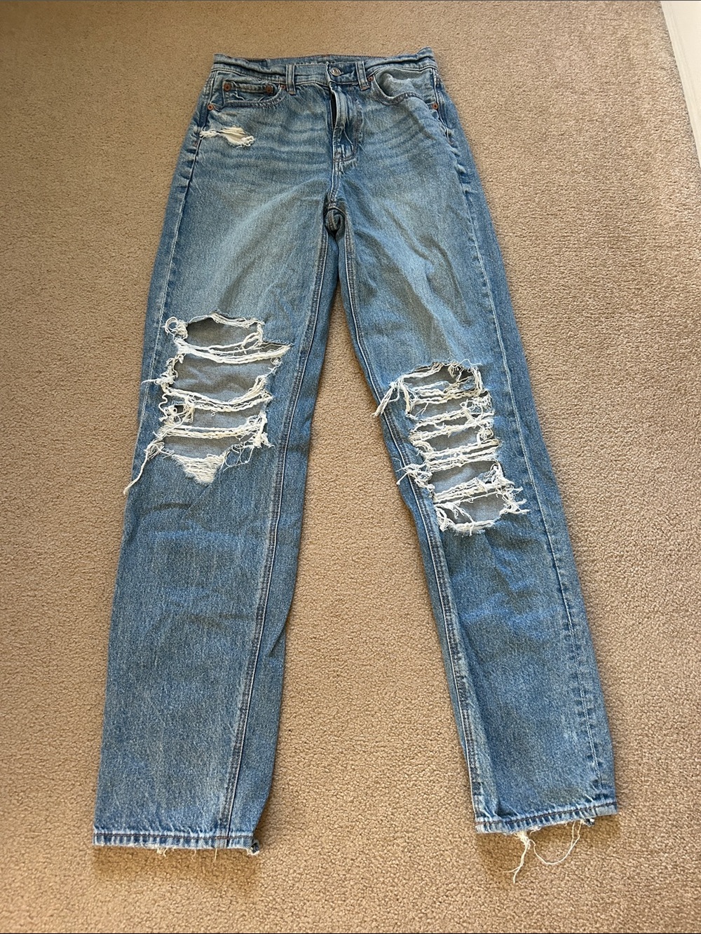 American Eagle highest rise baggy straight distressed jeans